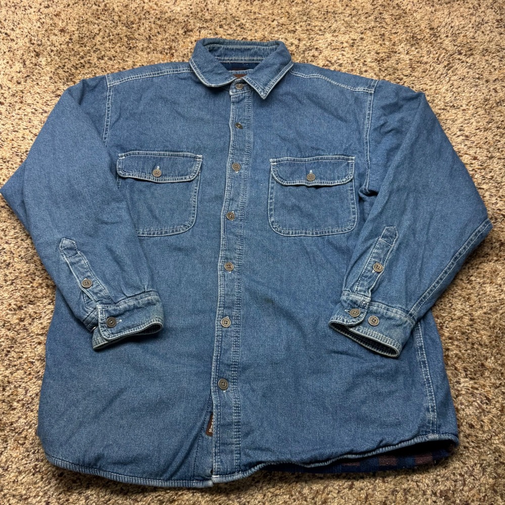 Levi Strauss Mens Denim Shirt Jacket Fleece Lined Blue Plaid Medium RN107622 - Picture 1 of 9